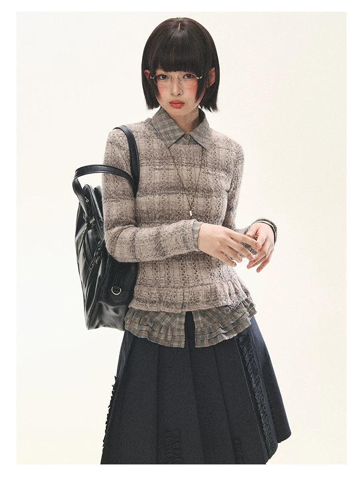 "Sandalwood Violet" Purple Mist Open-Knit Peplum Sweater