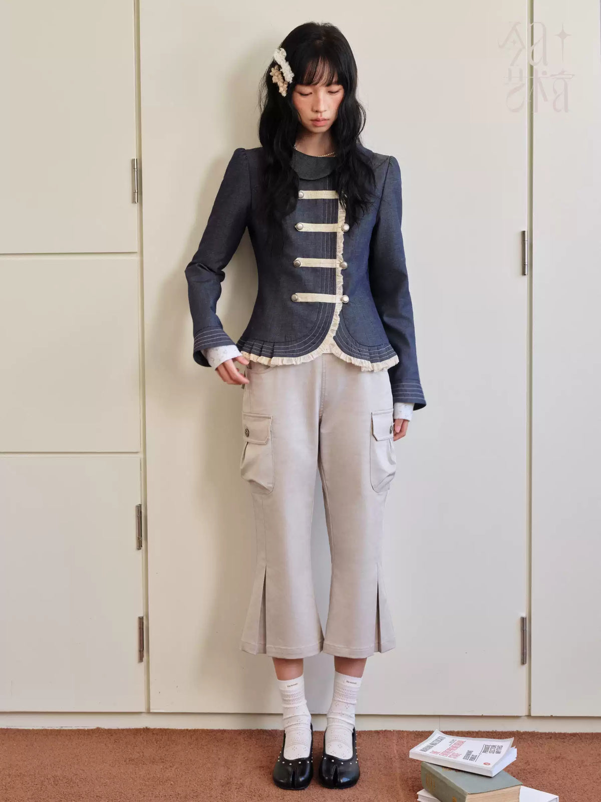 DAILY ARTIST - Deep Navy Doll-Collar Napoleon Denim Jacket