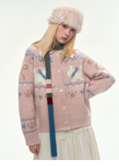 [CAN] Puppy Fair Isle Knit Sweater & Skirt Set (Gray / Pink)