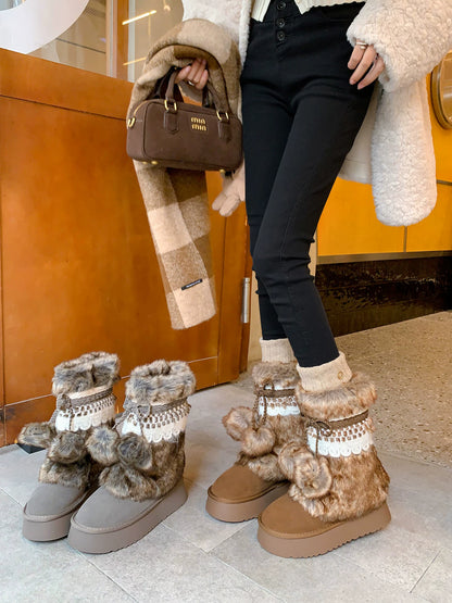 Earl Cat Platform Mid-Calf Snow Boots (Grey / Brown)