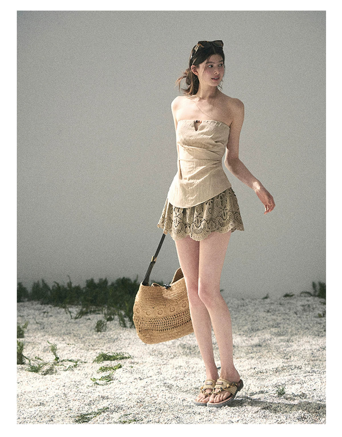 “Moonlit Haze” Dutch Cream Strapless V-Notch Top