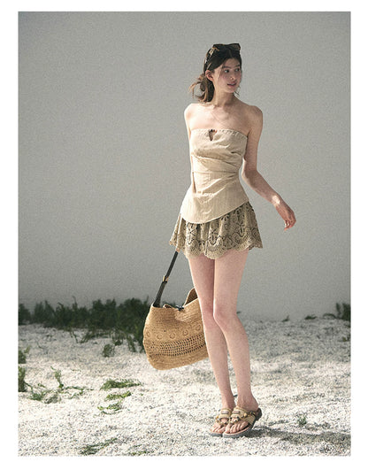 “Moonlit Haze” Dutch Cream Strapless V-Notch Top