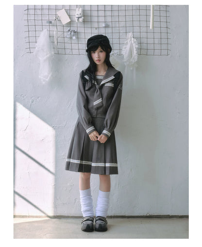 "Showa Girl" Sailor Uniform Collection (Sailor Blouse / A-Line Skirt / Box Pleated Midi Skirt / Polka Dot Scarf)