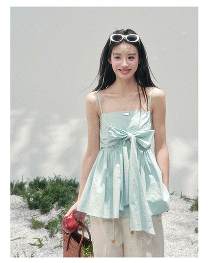 “Whispers in Blue” Off-Shoulder Ribbon Babydoll Top