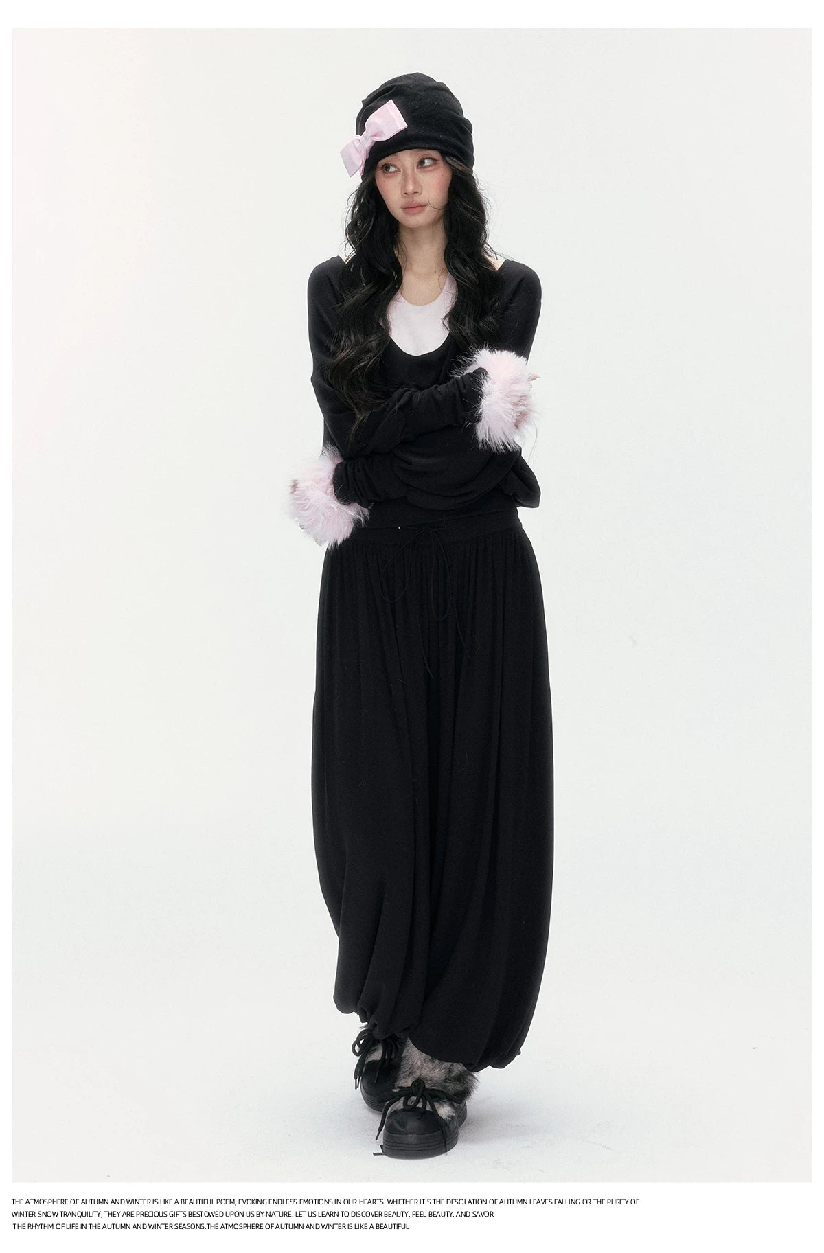 24olvides - Layered-Look U-Neck Sweater with Detachable Faux Fur Cuffs