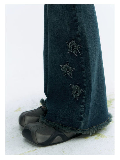 "Vintage Stardust" Star Embroidered Flared Jeans