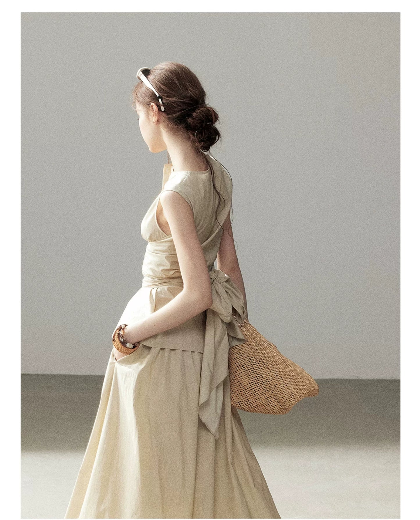 "The Last Falling Leaf" Milk Tea Lyocell Two-Piece Skirt Set