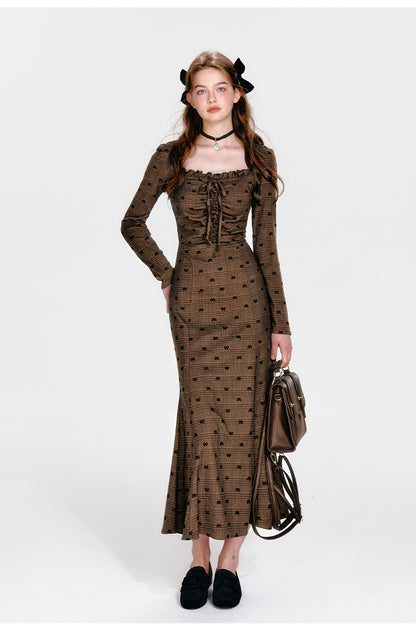 Bow Print Hip Fishtail Dress