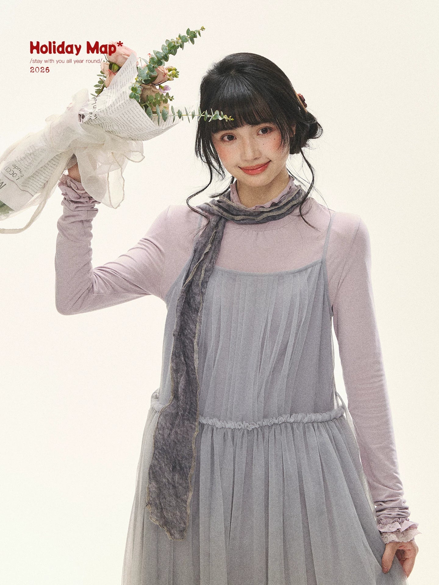 "Morning Veil" Morning Mist Purple Tiered Mesh Slip Midi Dress