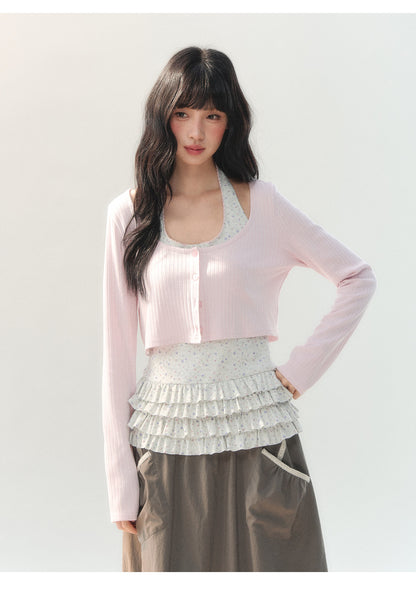 [CAN] "Soft Konjac Cloud" Lightweight Knit Cardigan & Floral Layered Cami