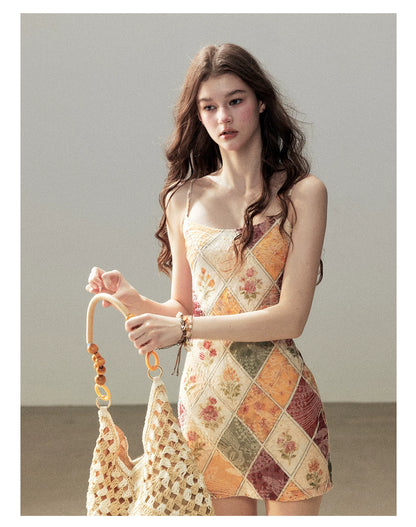 "In Her Lingering Gaze" Van Dyke Brown Floral Cami Bodycon Mini Dress