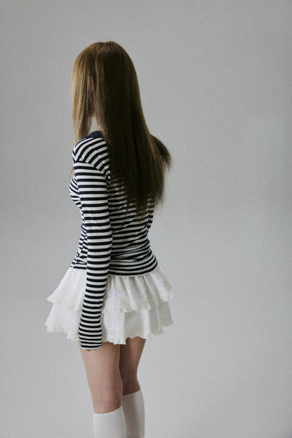 LOST FOREST - Striped Asymmetrical Lyocell-Wool Layering Top