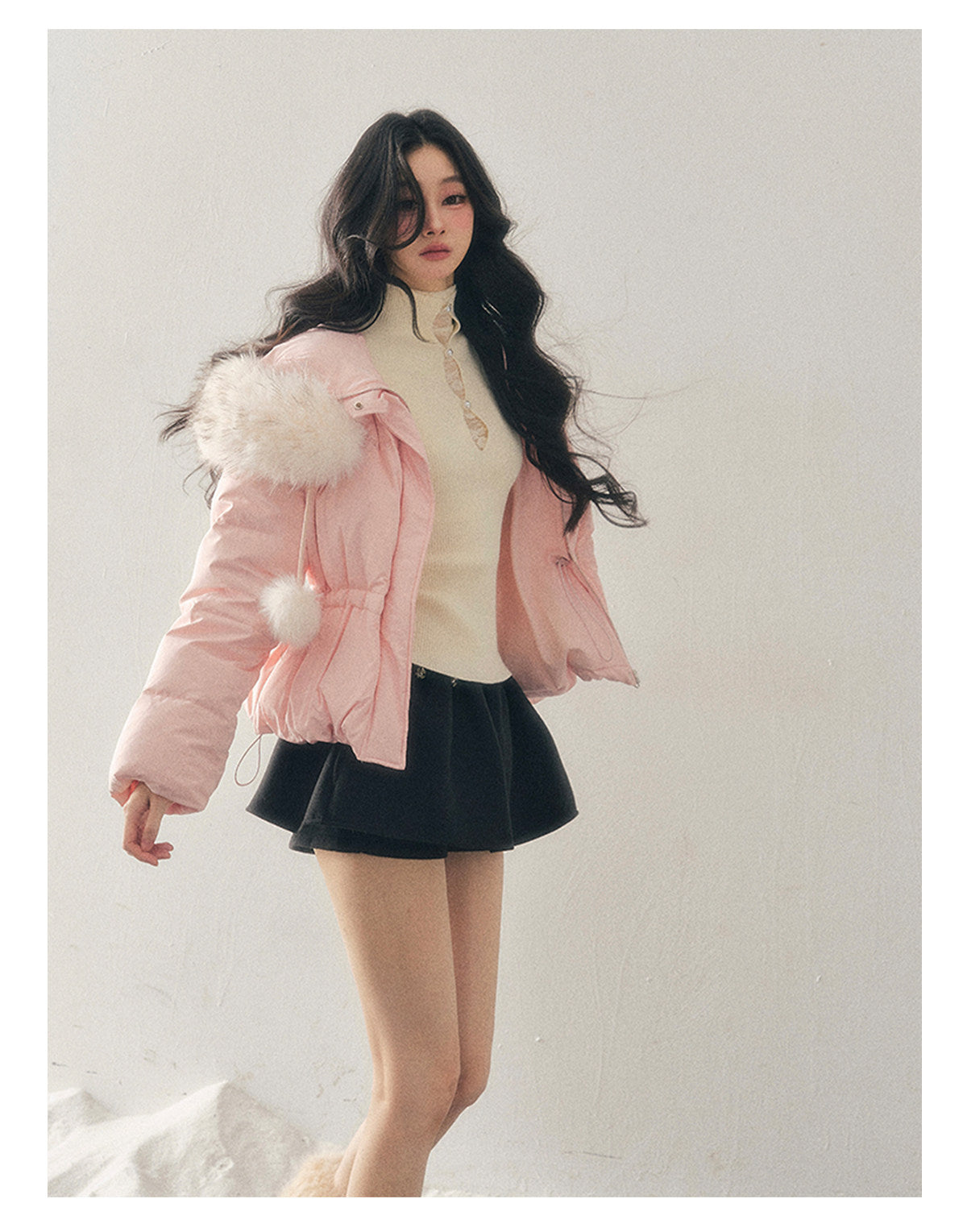 少也眼 "Snowfall on Her" White Duck Down Jacket – Soft Blush Edition