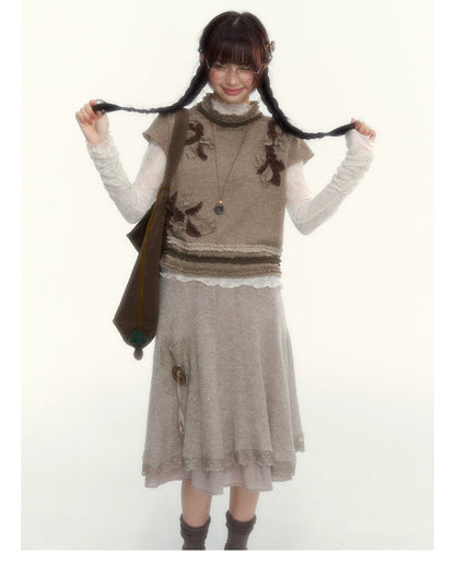 Milk Coffee Vintage Lace Knit A-Line Skirt