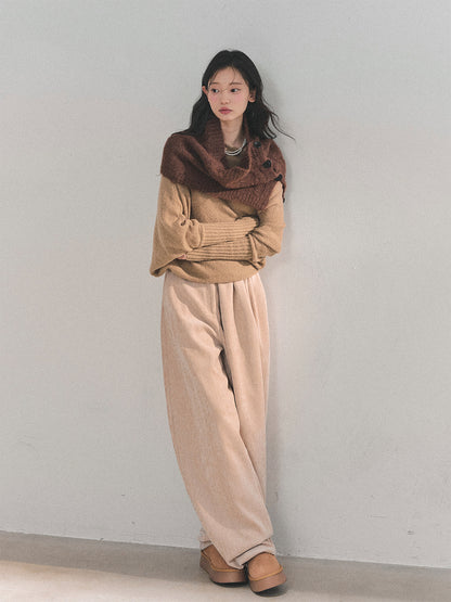 少也眼 “Embers of Sunset” Mini Faux-Knit Shoulder Wrap – Gray & Cocoa