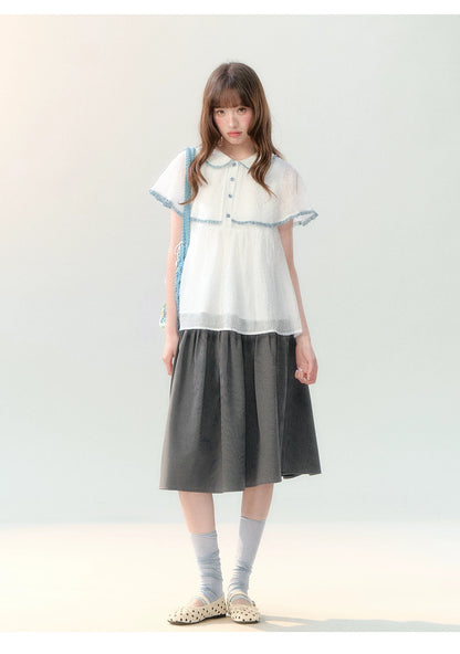 "Cloudside Letter" White Cape Collar Babydoll Blouse LL2026218