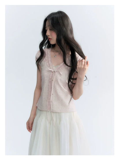"Blush Sweetheart" Embroidered Puff Sleeve Blouse