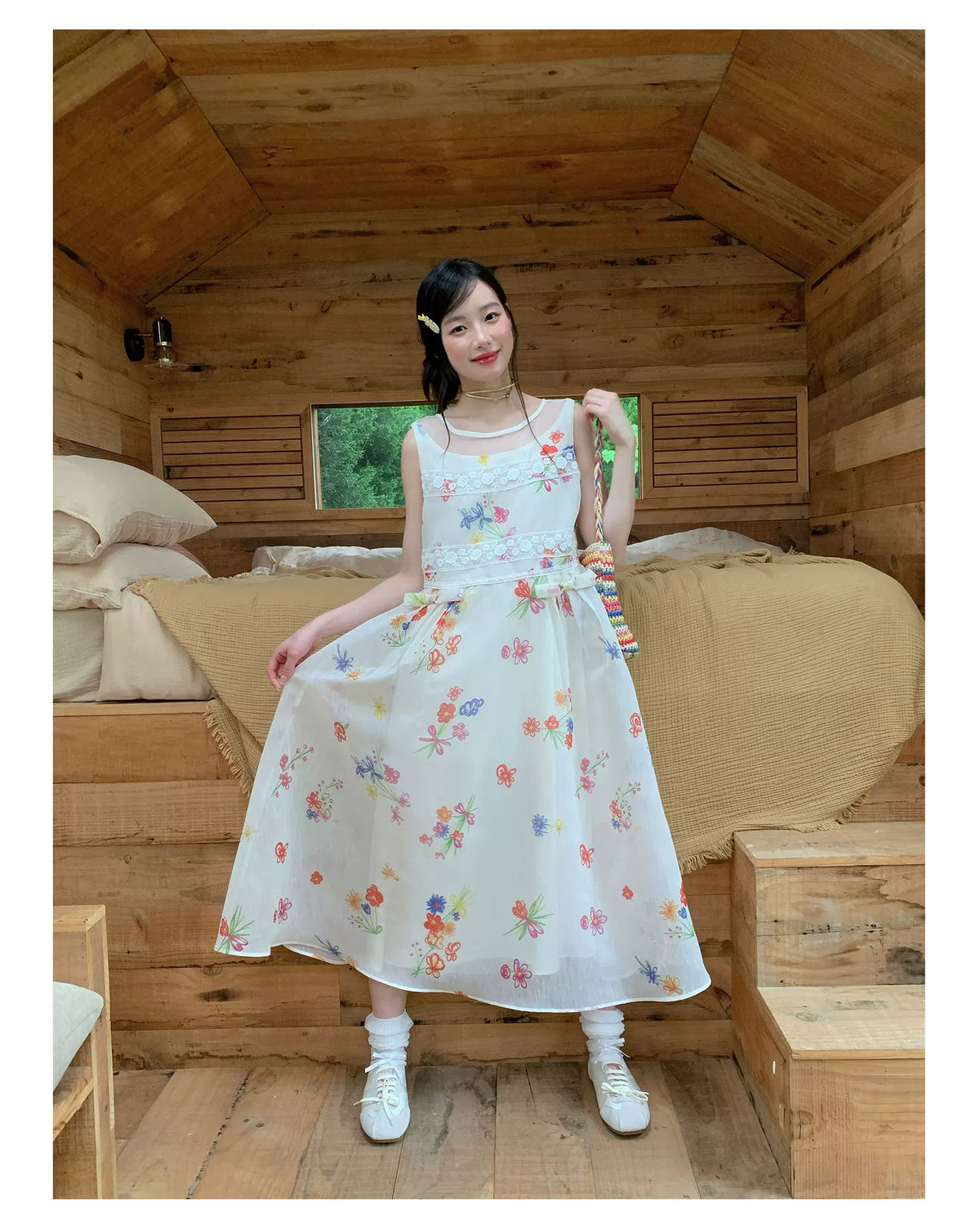 [RF] “Sunlit Wildflower Reverie” Ivory Floral Tulle Maxi Dress