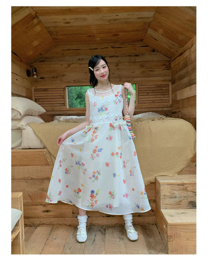 [RF] “Sunlit Wildflower Reverie” Ivory Floral Tulle Maxi Dress