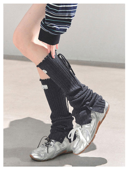 少也眼 “Whispered Warmth" Knit Winter Leg Warmers - Black