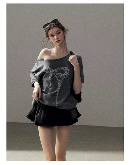 "Muted Shades of Gray" Silver Mouse Gray Off-Shoulder Tee