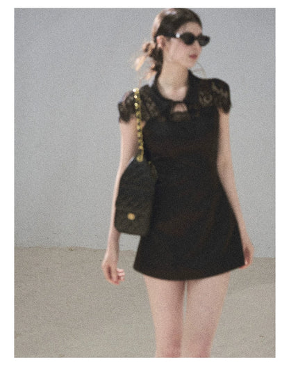 "Moonlit Rose Sonata" Tranquil Black Lace Mini Dress & Cape Set