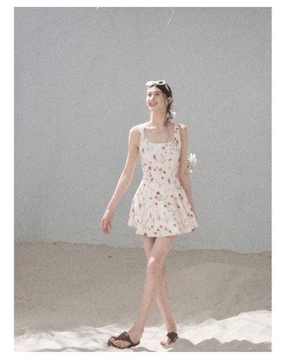 "Chamomile Summer" Dutch Cheese Floral Lace Pinafore Mini Dress 46345