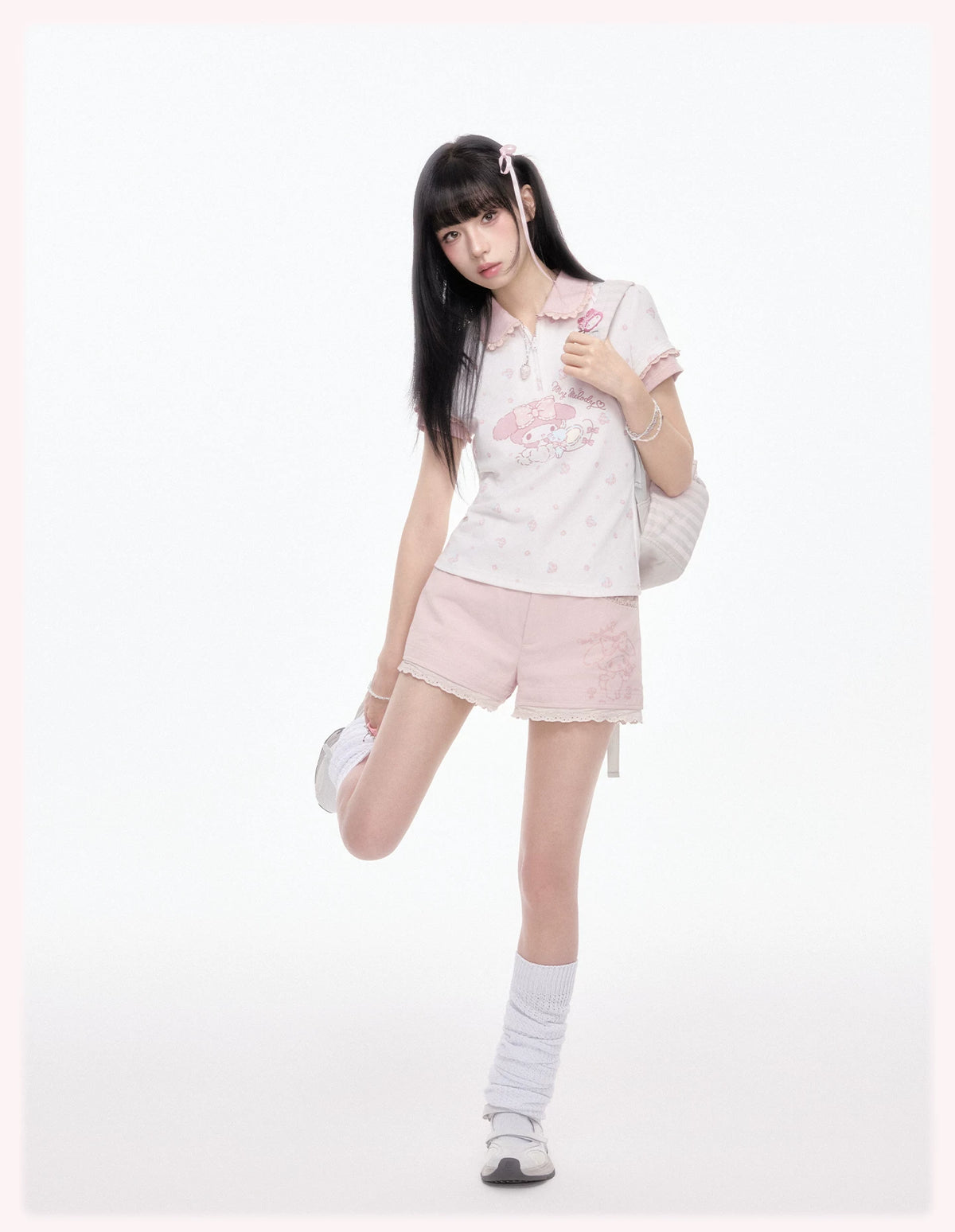 KYOUKO - Cherry Pink Lace-Trim Shorts