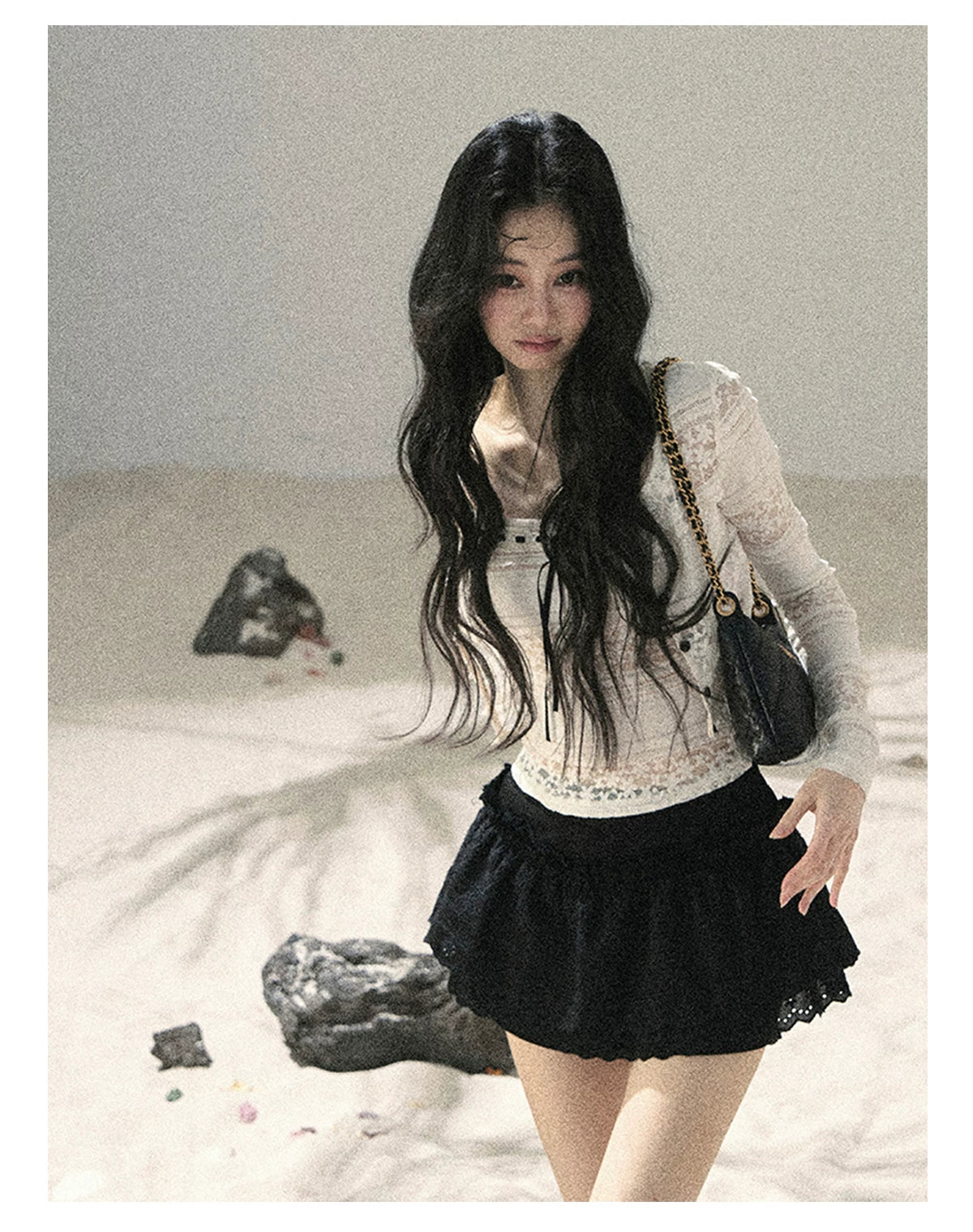 "Summer Shimmer Reverie" Creamy Oat White Lace Cutout Cardigan & Camisole Set 5864536513