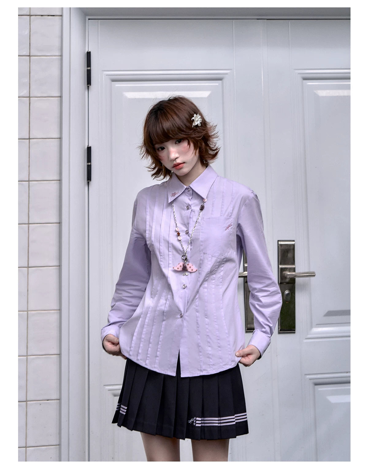 "Snow Lily Mist" Lavender Blouse & Skirt Set