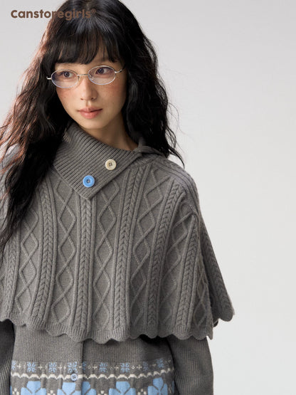[CAN] "Witch's Wings" Gray Jacquard Knit Set (Cape Shawl / Cardigan)
