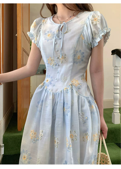 [RF] “Blue Daisy Whisper” Sky Blue Floral Dress