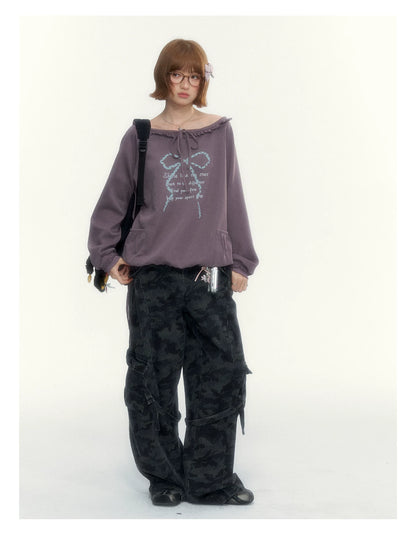 Camouflage Washed Wide-Leg Utility Pants