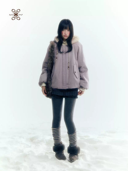 Horridale - Reversible Vintage Puff Jacket with Faux Fur – Misty Purple