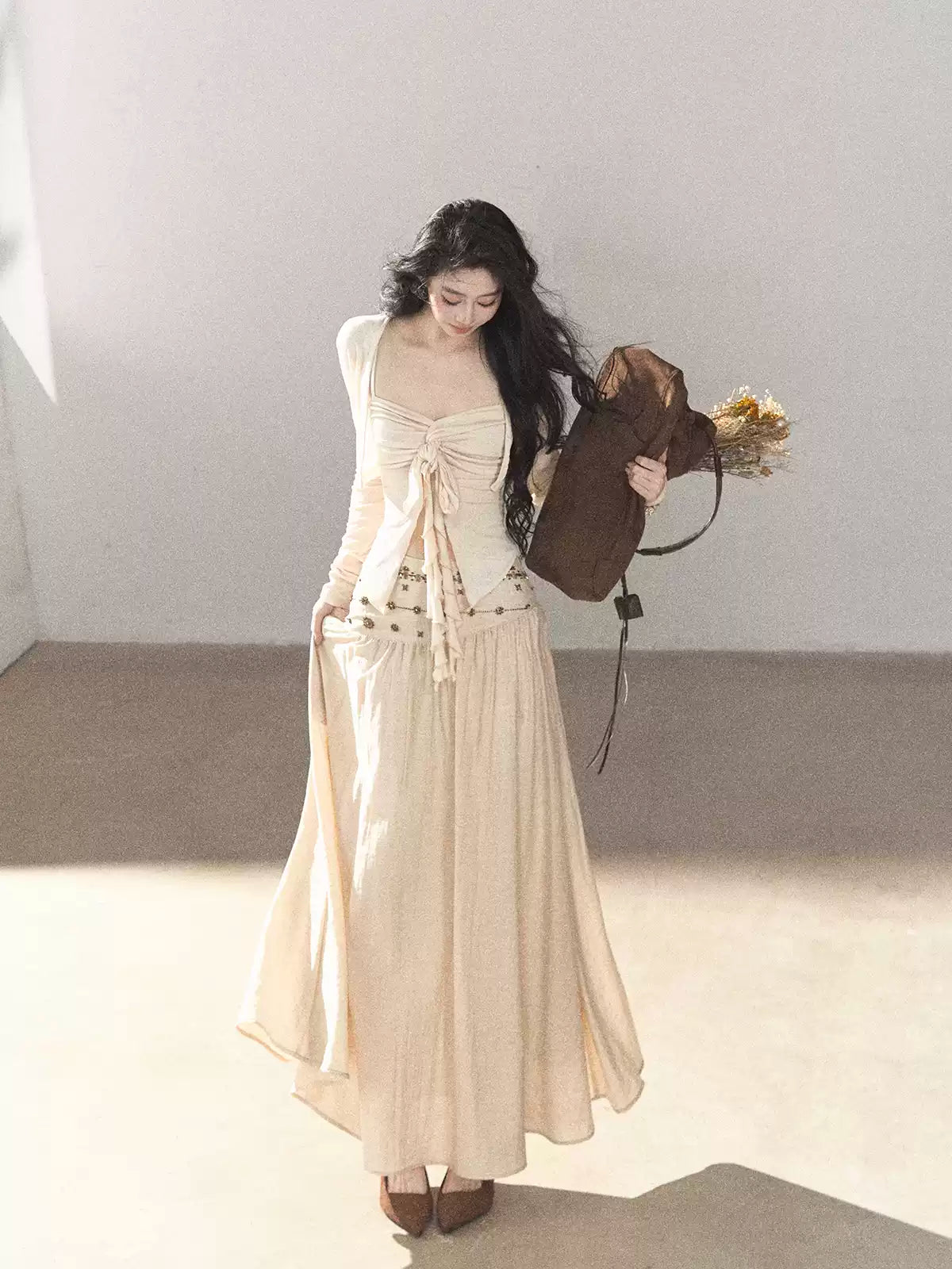 AOMALM - Cream Linen-Blend 3-Piece Set with Beaded Details