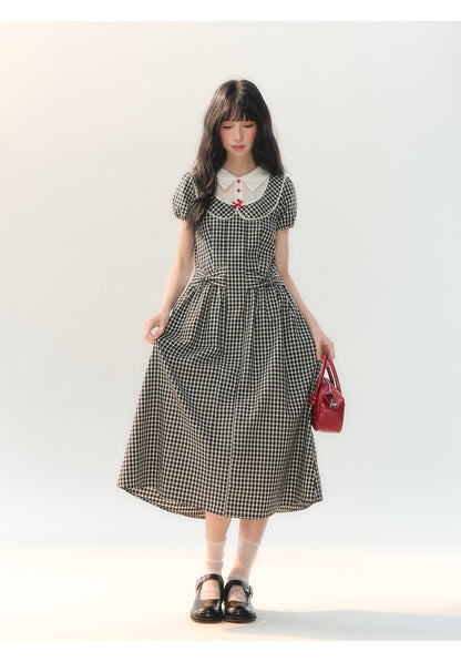[CAN] "Black Cherry Check" Black Bow Doll Collar Dress