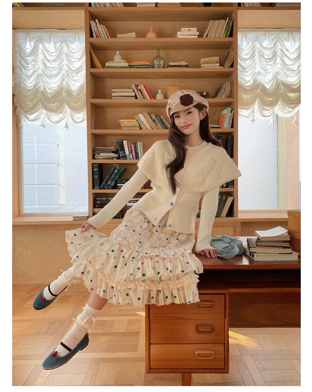“Marshmallow Cloud Reverie” Cream Cape Knit Cardigan
