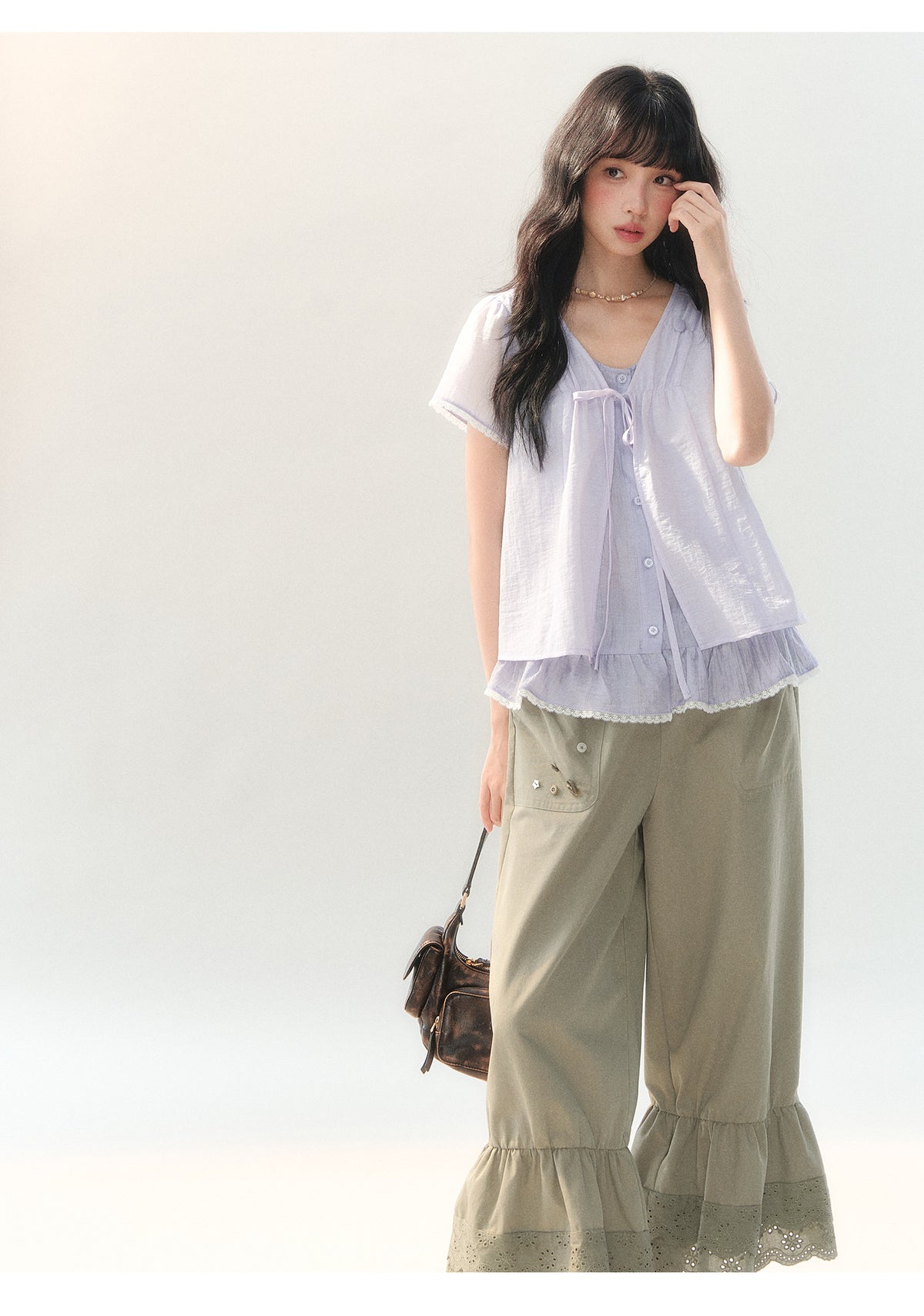 [CAN] "Lilac Cotton Bloom" Lavender Lace Trim Lightweight Cardigan