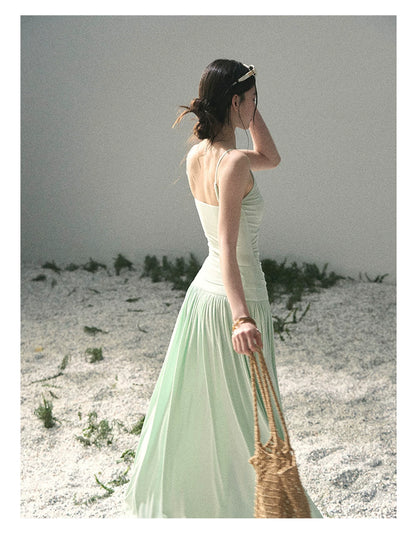 “Mint Afterglow” Jade Green Twist Cutout Top & Maxi Skirt