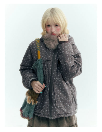 Horridale - Misty Purple Reversible Floral Hooded Down Jacket