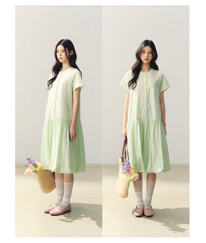 "Tulip Spring Letter" Bubble Hem Shirt Dress SJ2026030