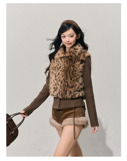 少也眼 "Soft Landing" Faux-Layered Leopard Fur Jacket 54136543