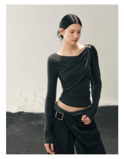 181225 “She Is Lighter Than the Wind” Streamer-Neck Top - Deep Rock Gray