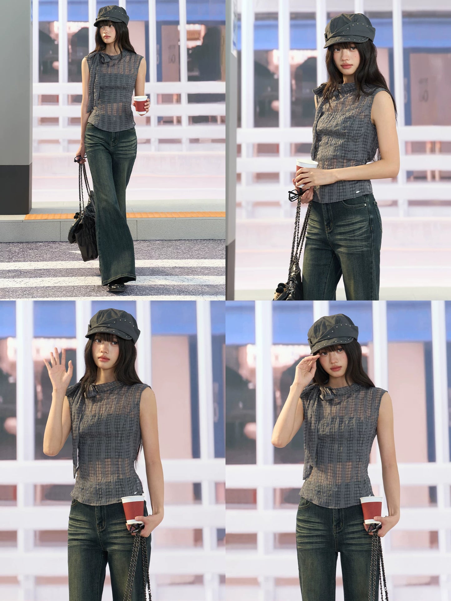 "Silver Haze" Gray Plaid Two-Piece Tube Top Set