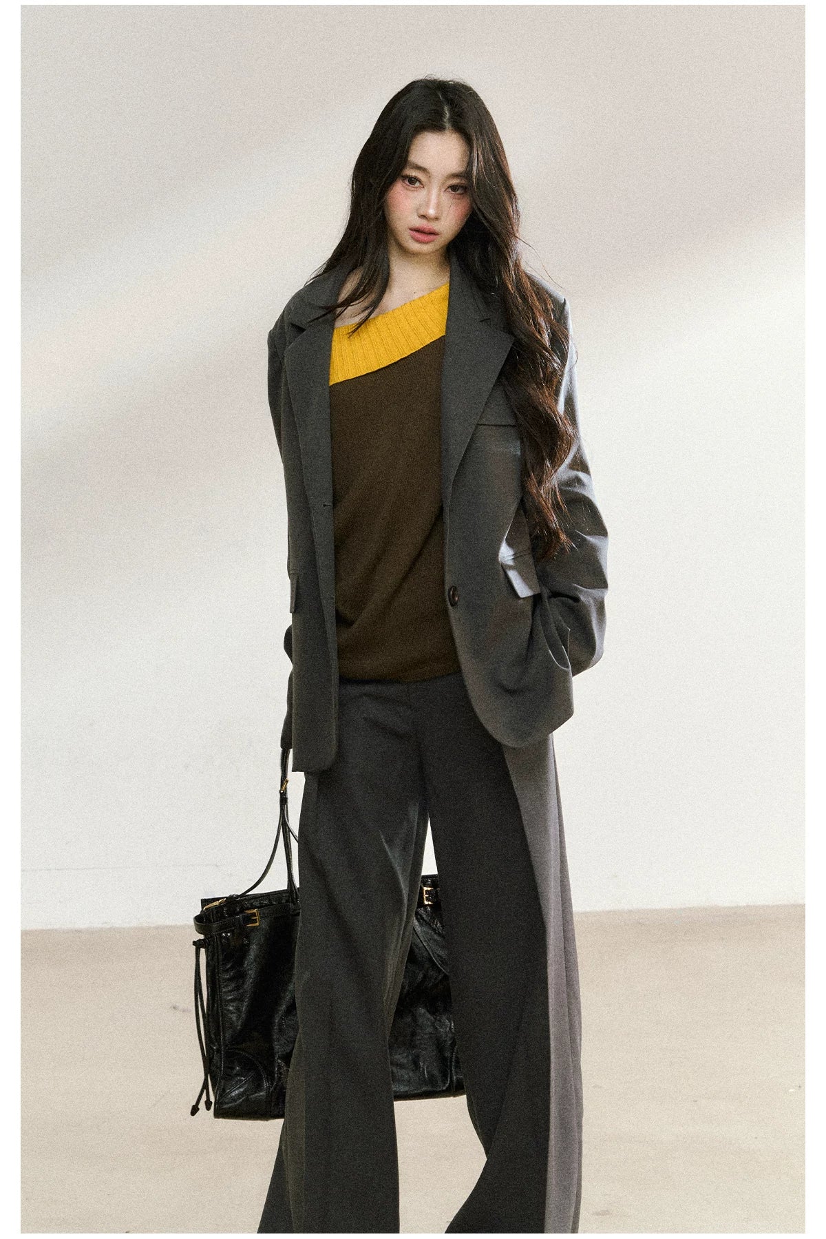 JN's DESIGN - Dark Gray Wide-Leg Tailored Trousers