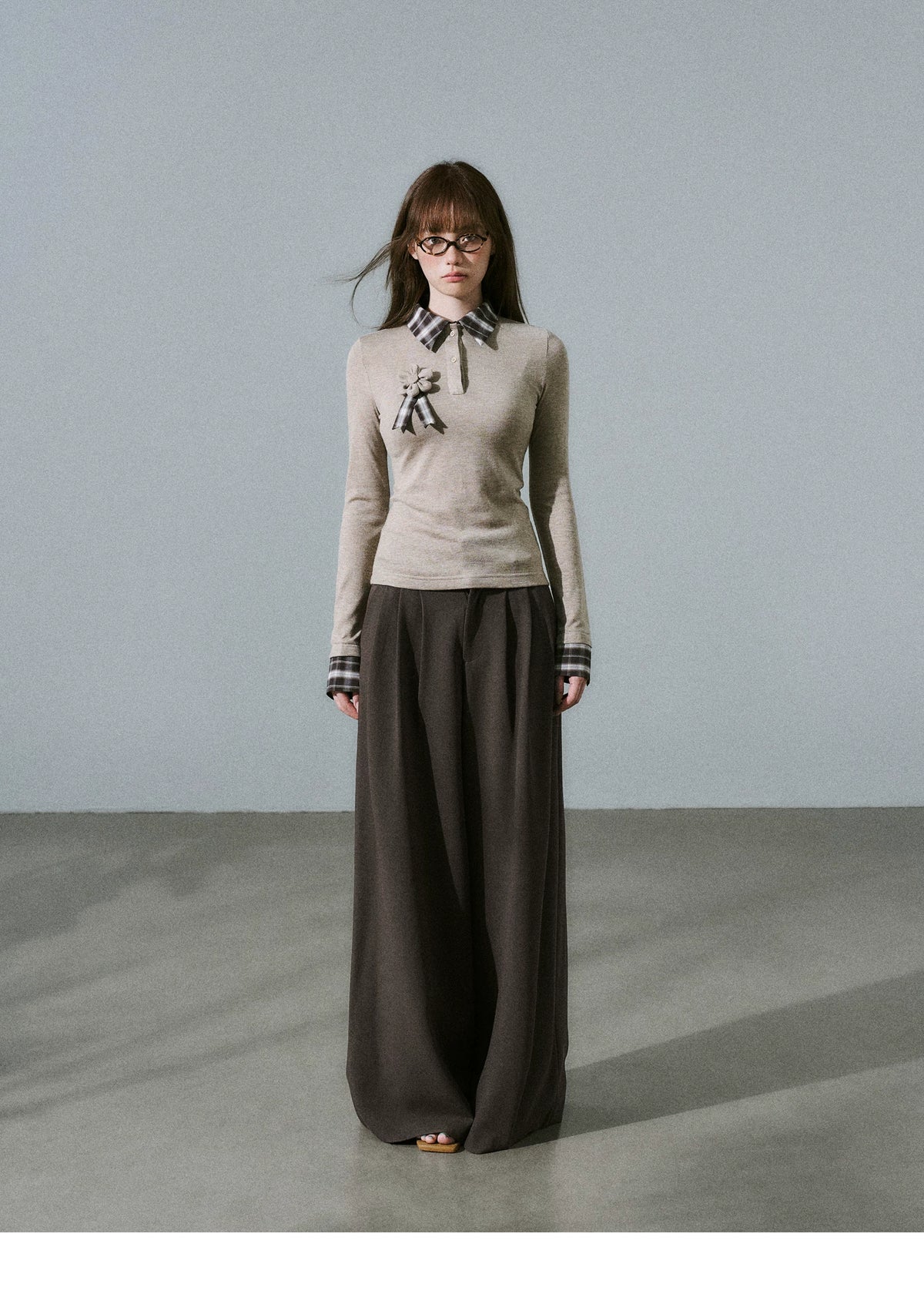 LOST FOREST - Low-Rise Triple-Pleat Wide-Leg Trousers (Black / Red Brown / Gray)