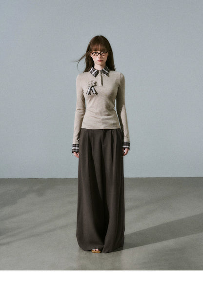 LOST FOREST - Low-Rise Triple-Pleat Wide-Leg Trousers (Black / Red Brown / Gray)
