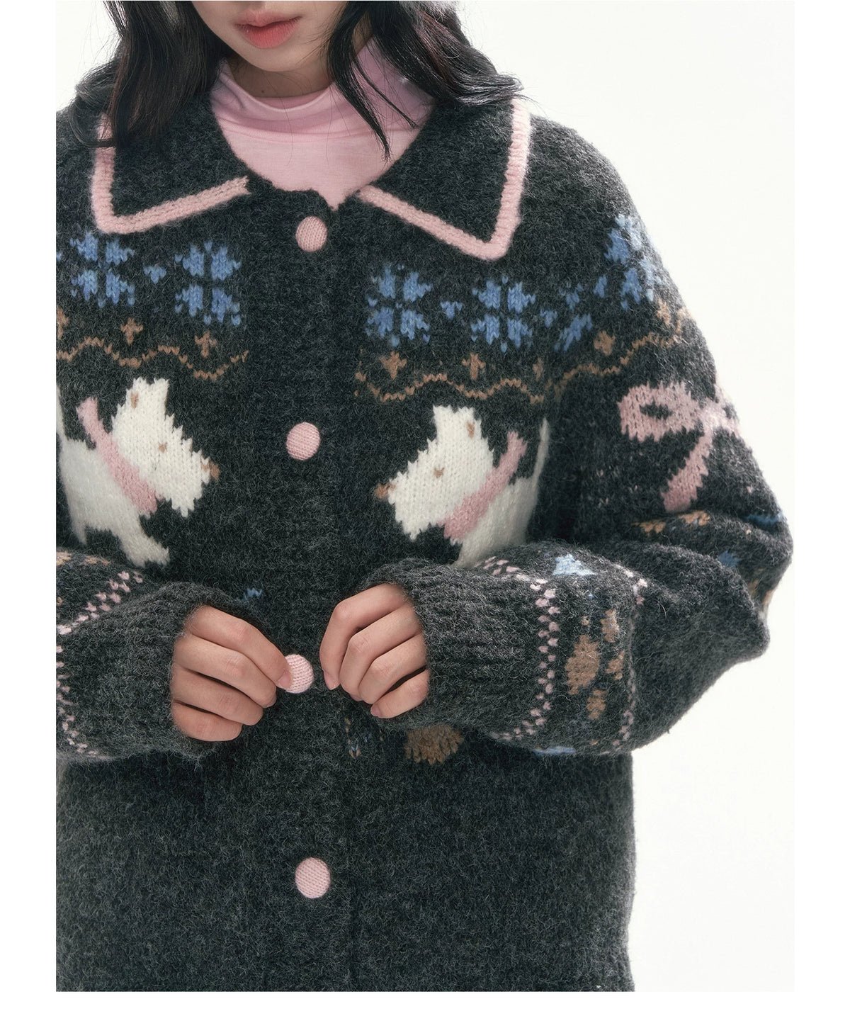 [CAN] Puppy Fair Isle Knit Sweater & Skirt Set (Gray / Pink)