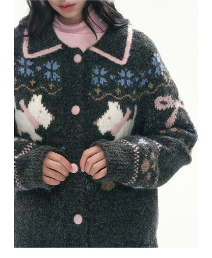 [CAN] Puppy Fair Isle Knit Sweater & Skirt Set (Gray / Pink)