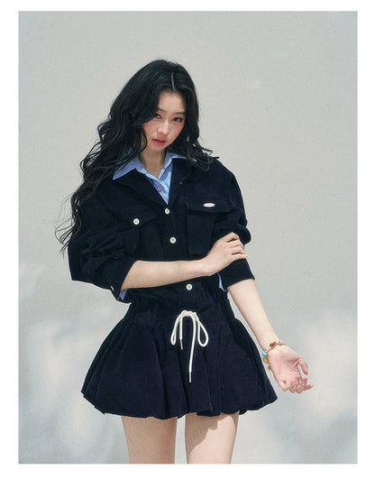 “Brewer Academy” Corduroy Bubble Hem Mini Dress